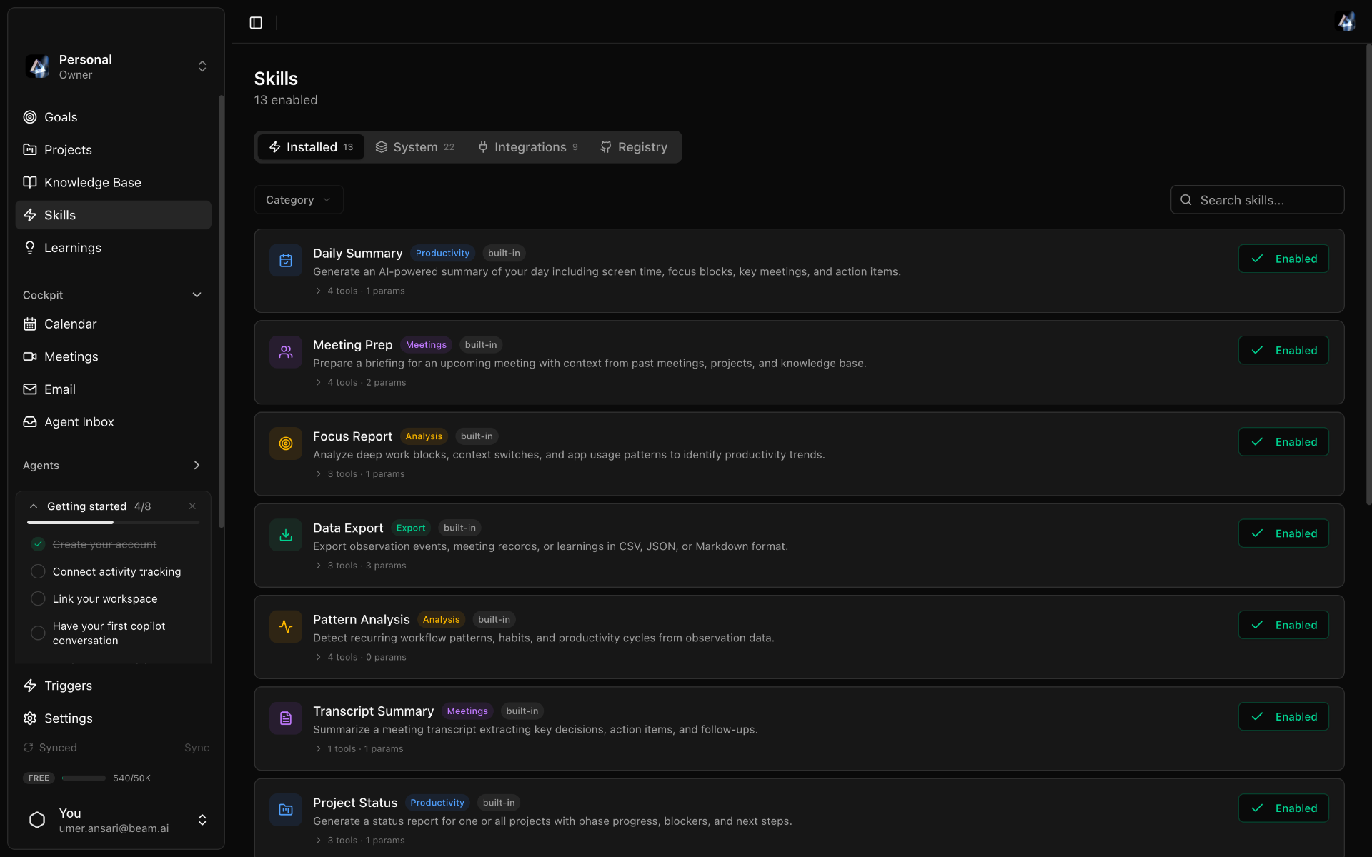 Beam Prism skills and agent workspace